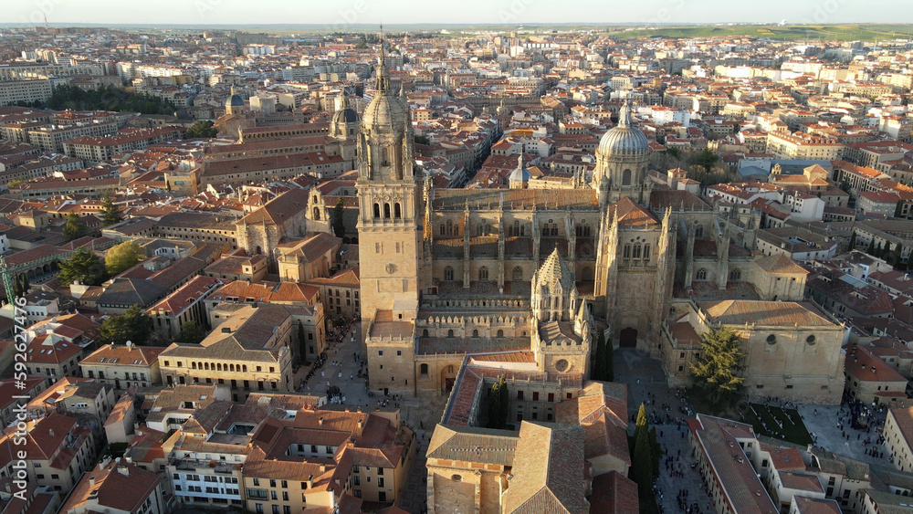Aerial view of Salamanca medieval city in Spain in a sunny day