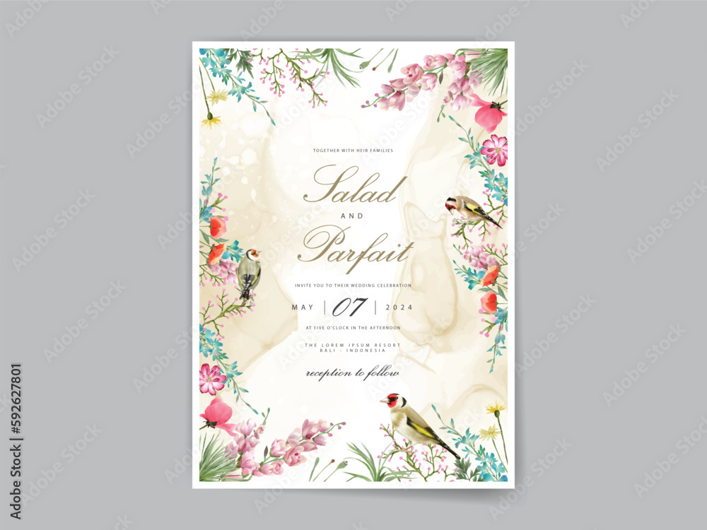 beautiful wild flowers wedding invitation card