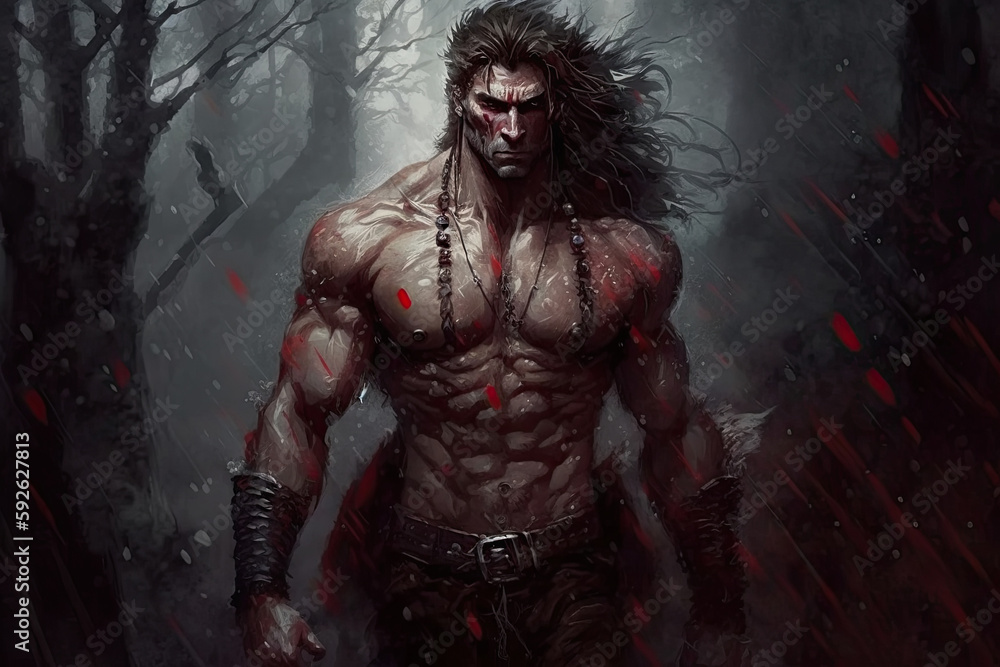 werewolf man in blood in forest. Generative AI illustration werewolf man in blood in forest. Generative AI illustration