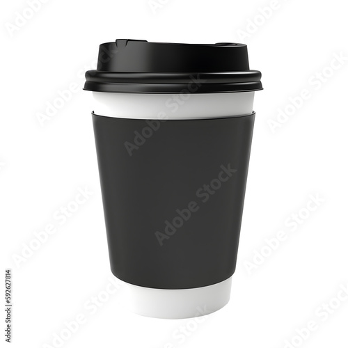 Coffee cup on transparent background with blank label, generative ai