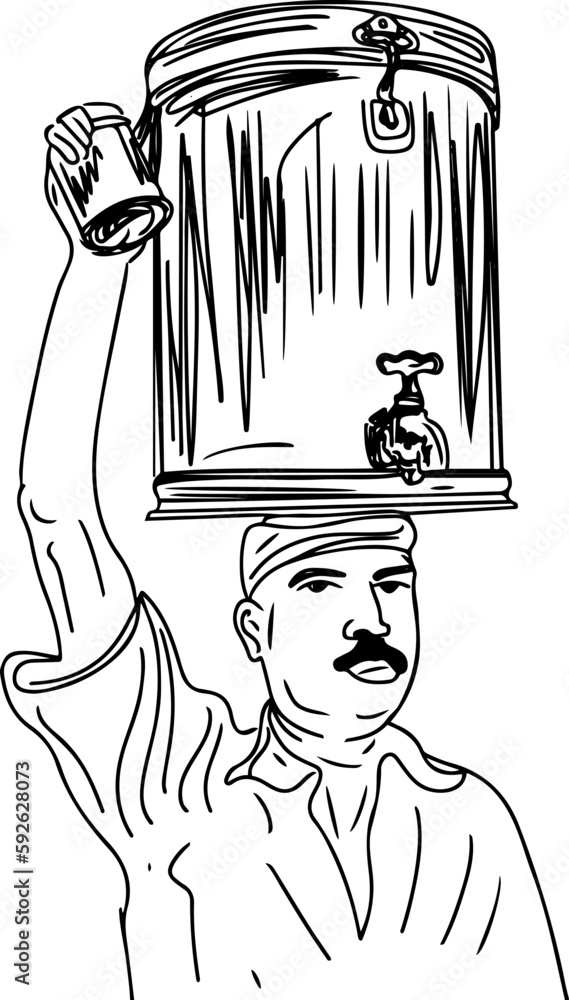 Indian tea seller sketch Tea wallah drawing Indian chai vendor