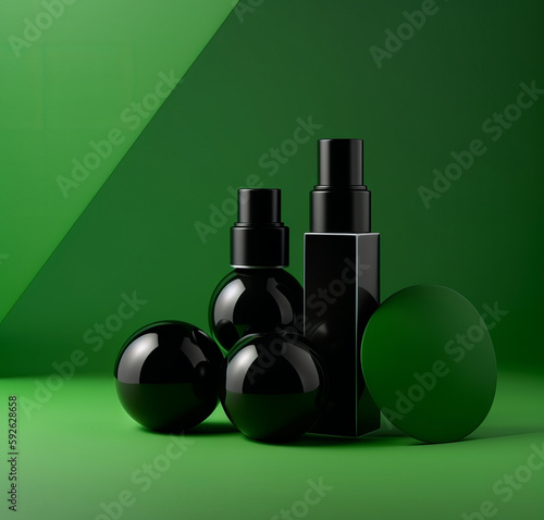 Green and Black Skincare Product Illustration AI Generative.