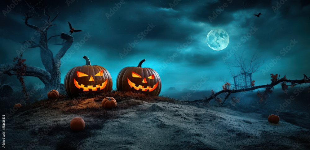 Naklejka premium Spooky Halloween Background. Illustration AI Generative.