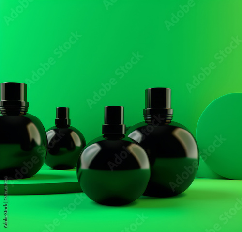 Green and Black Skincare Product Illustration AI Generative.