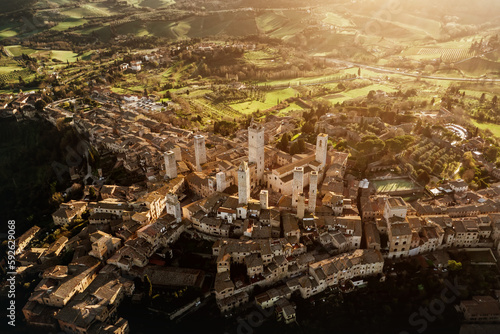 Bild auf Leinwand Top view of San Gimignano town, Tuscany, Italy.