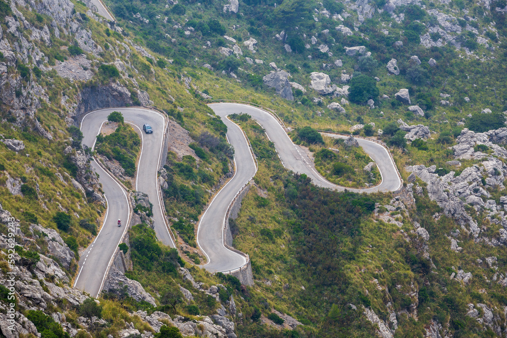 View of the winding road to the mountains.