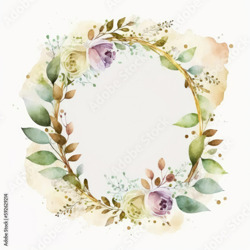 Watercolor floral wreath. Illustration AI Generative.