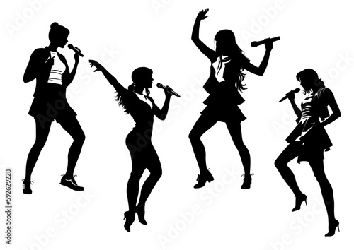 Vector silhouettes of singer girls