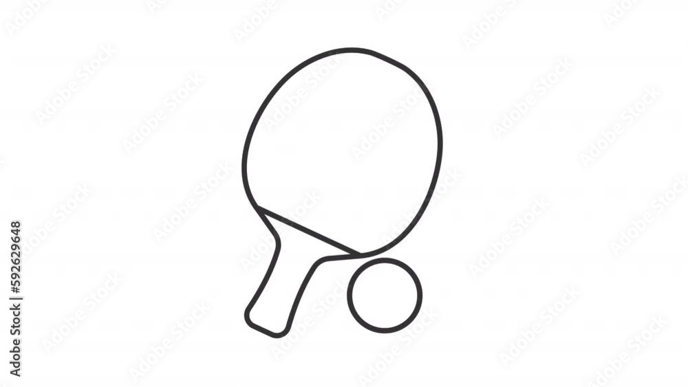 Ping pong linear animation. Paddle hits ball. Table tennis equipment