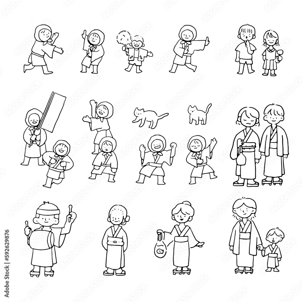 The set of cartoon Japanese festival minimal illustration The set of cartoon Japanese festival minimal illustration