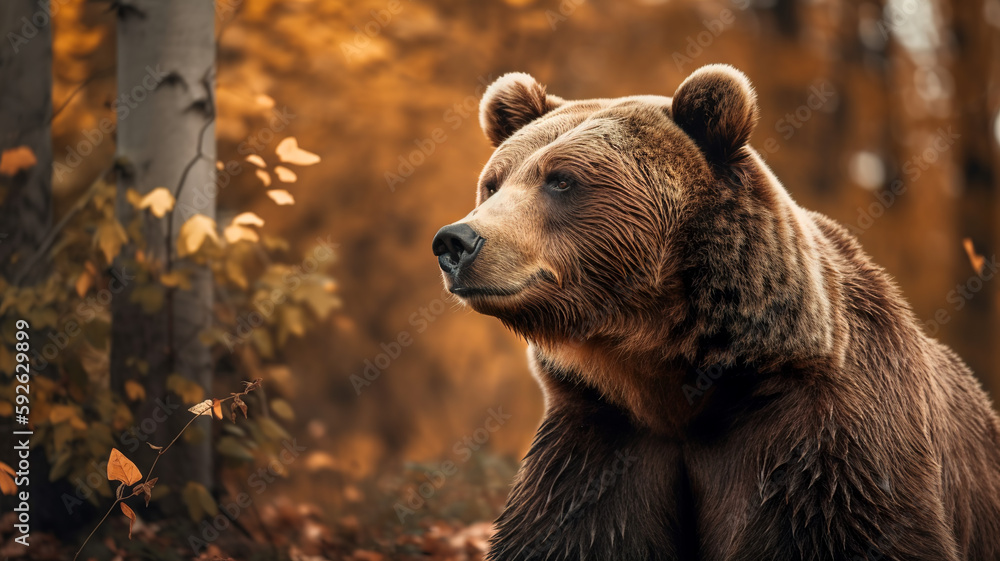 Fototapeta premium Brown bear in the forest, Generative AI