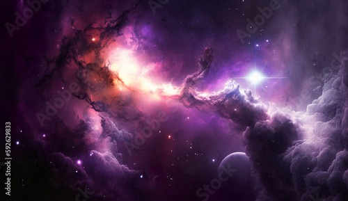 Black purple universe backround, wallpaper, Generative AI