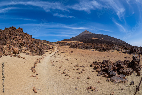 Female hiker hiking the beautiful Teide national park in Tenerife
