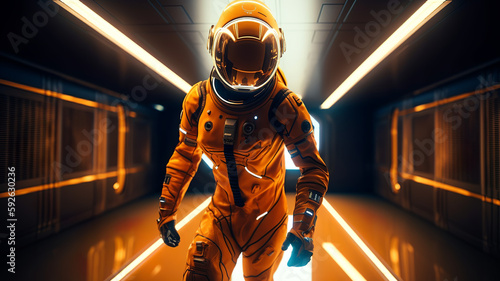 Fototapeta Naklejka Na Ścianę i Meble -  An astronaut on the Mars space station, Generative AI