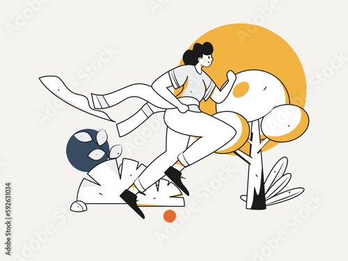Vector internet operation hand-drawn illustration of people exercising and running healthy
