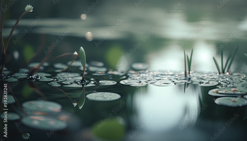 Beautiful spring pound scene, close up fresh water with copy space ...
