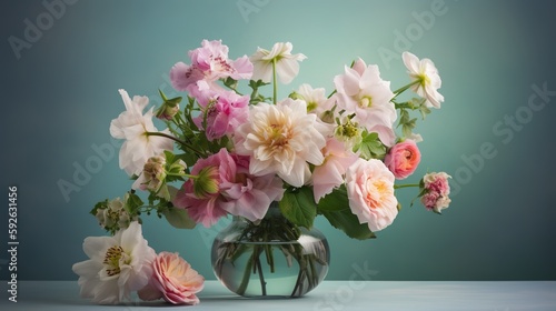 bouquet of blooming flowers in a glass vase