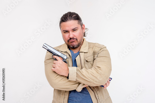 Canvas Print A cocky and smug goon holding a gun