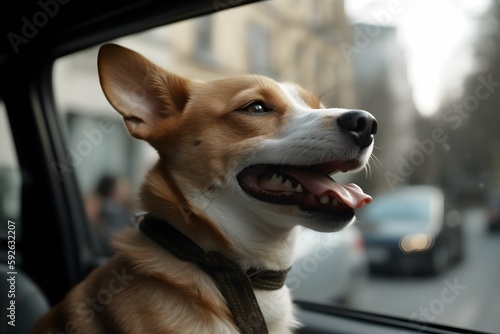 Happy dog driving a car and looking out the window © Patryk