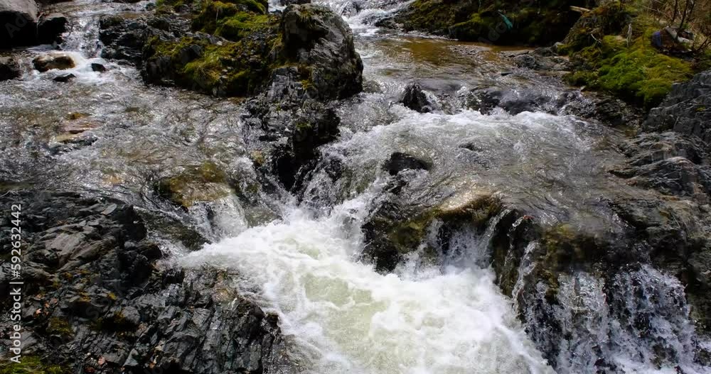 A mountain river flows between rocks in a cascade, Cindrel mountains, Sibiu, Romania, 4k DCI A mountain river flows between rocks in a cascade, Cindrel mountains, Sibiu, Romania, 4k DCI
