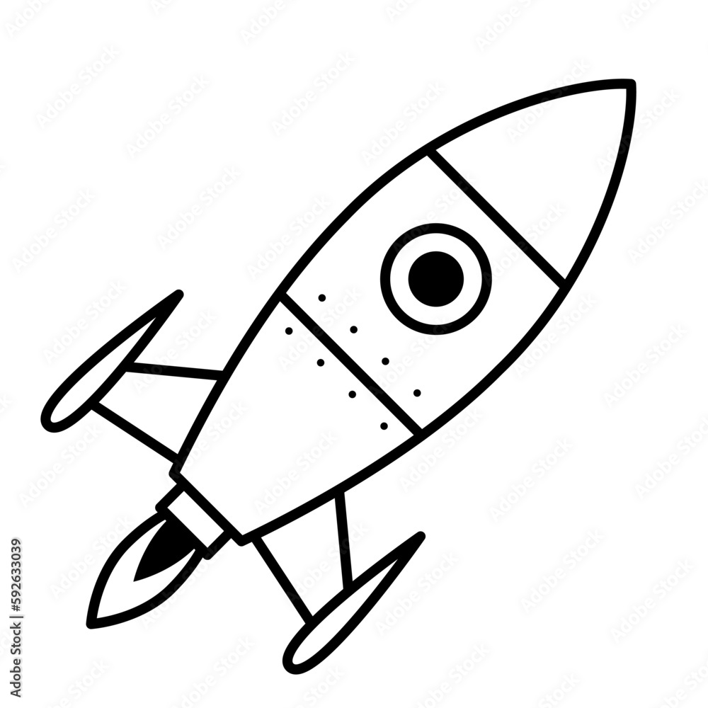 Flying space rocket. Spaceship in outline style. Flying space rocket. Spaceship in outline style.