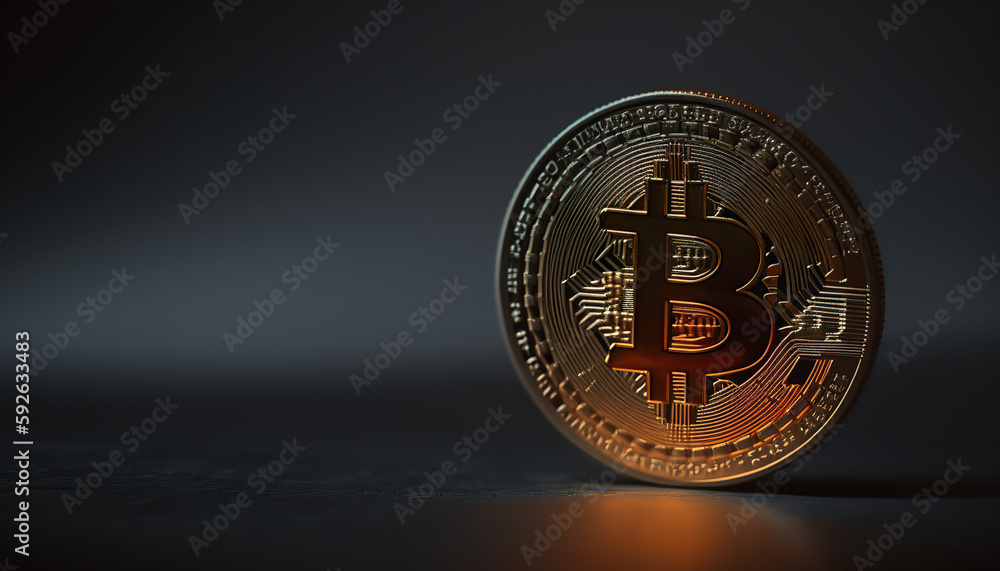 Illustration of bitcoin currency, blurred background with copy space. AI generative image. Illustration of bitcoin currency, blurred background with copy space. AI generative image.