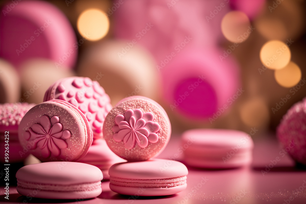 Different pink sweets, confectionery and pastry products. AI generated image. Different pink sweets, confectionery and pastry products. AI generated image.
