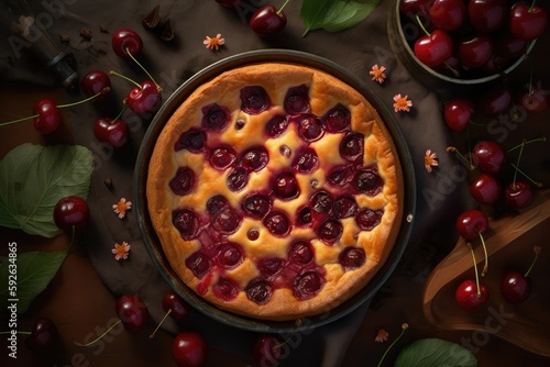 Clafoutis Cherry Pie, Clafouti Fruit Dessert, French Cherrypie, Abstract Generative Ai Illustration photo