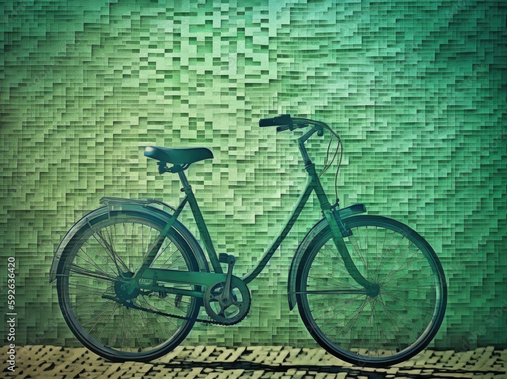 Fototapeta premium Pixelated Mint Bicycle with Artistic Flair (AI Generated)