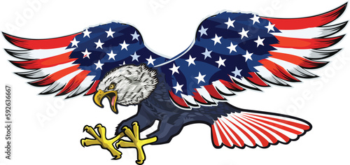 American Redoubtable  Eagle with USA flags. American eagle with USA flags