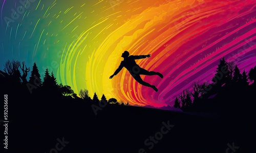 Man Leaping into a Colourful Rainbow Abyss (AI Generated)