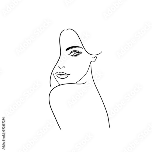 Young woman face with lush eyelashes. Beautiful girl face on a white background. Vector illustration. Glamour fashion beauty woman face illustration,eyelash extension.