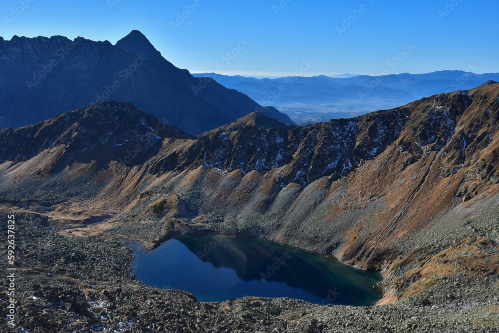 Mountainous landscape in the valley of 5 ponds in the High Tatras.