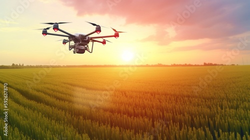 Using an agricultural drone  Smart Farm 4.0 s Ai Generative idea fertilized the fields of green tea.