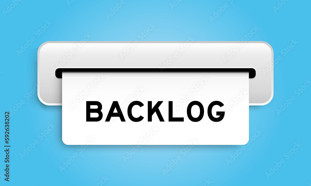 White coupon banner with word backlog from machine on blue color background White coupon banner with word backlog from machine on blue color background