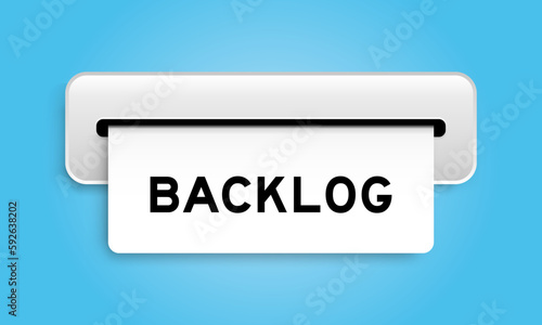 White coupon banner with word backlog from machine on blue color background