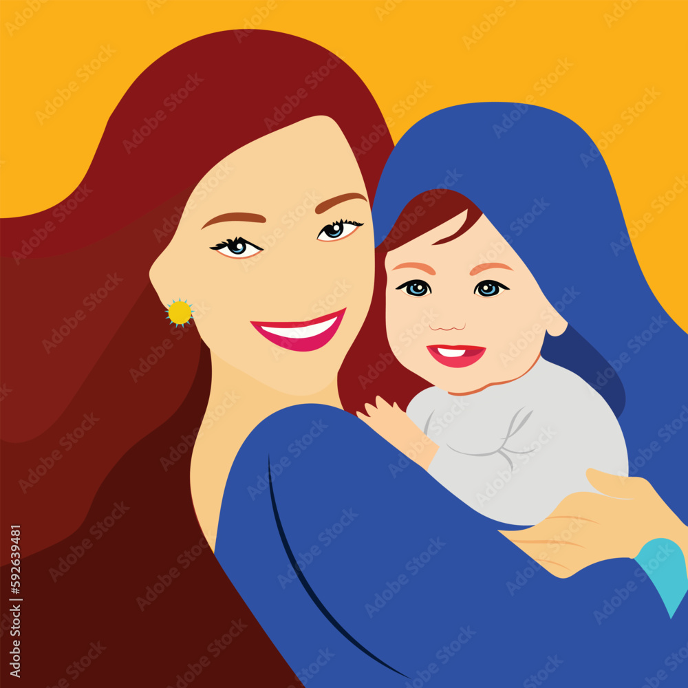 A child on his mother's breast, happy mothers Day.vector Artwork