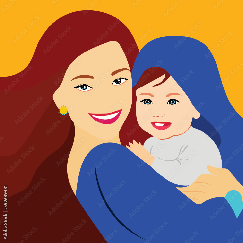 Fototapeta premium A child on his mother's breast, happy mothers Day.vector Artwork