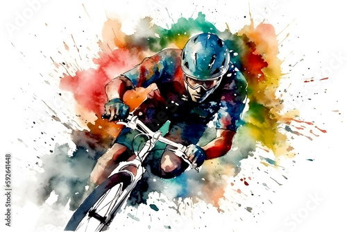 Watercolor design of a cyclist - Generative AI