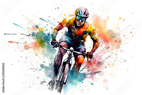 Watercolor design of a downhill cyclist - Generative AI
