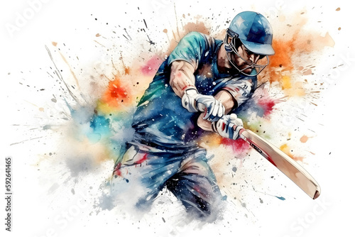 Watercolor design of a cricket player - Generative AI