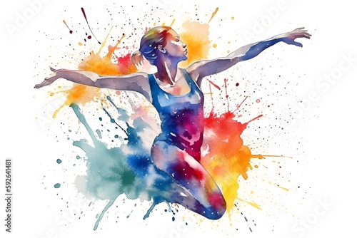 watercolor design of a female olympic gymnast - Generative AI