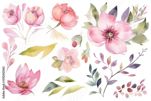Wallpaper Mural Watercolor floral bouquet with spring flowers with green blush leaves, for wedding invitations, greetings, wallpapers, fashion, prints. flowers. AI Generated Torontodigital.ca