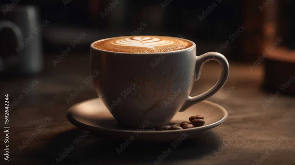 Close-up cup of aromatic coffee. Al generated Close-up cup of aromatic coffee. Al generated