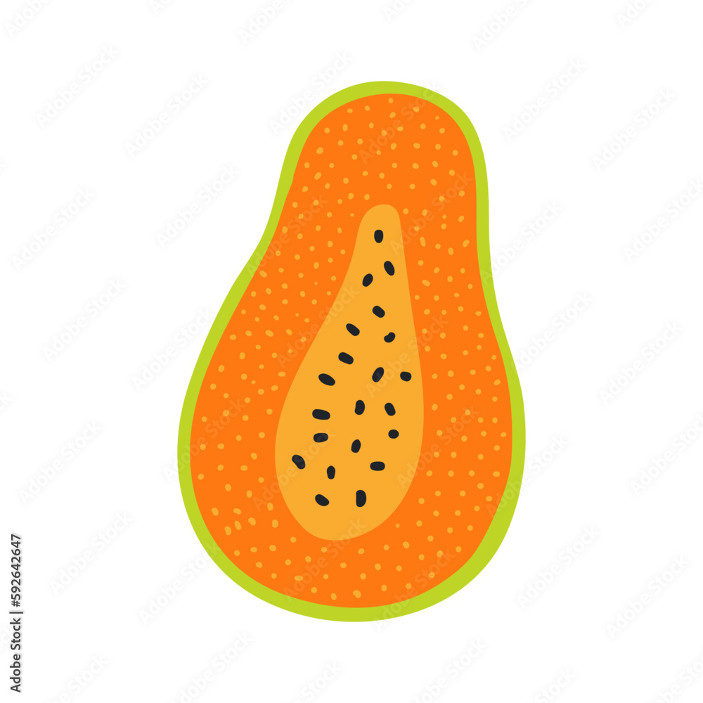 Tropical fruit papaya hand drawn illustration. Cartoon style flat design, isolated vector. Summer food, exotic fruit, seasonal print, menu element, holidays, vacations, beach, pool party Tropical fruit papaya hand drawn illustration. Cartoon style flat design, isolated vector. Summer food, exotic fruit, seasonal print, menu element, holidays, vacations, beach, pool party