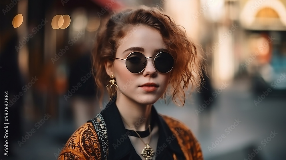 Portrait of pretty woman on the city walk. Fashionable girl wearing , generative AI tools Portrait of pretty woman on the city walk. Fashionable girl wearing , generative AI tools