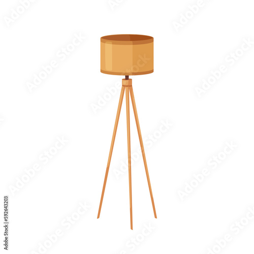 Floor lamp with drum shade and wooden legs. Electric light, home decoration w...