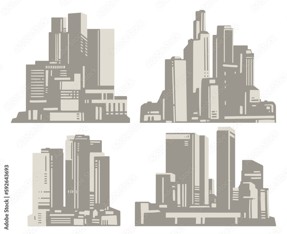 City buildings set logotypes monochrome