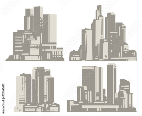 City buildings set logotypes monochrome