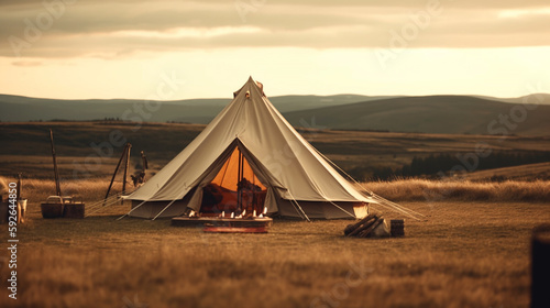 Embrace the Beauty of the Wild in Style: Glamping in the Fantastic Nature Around the Globe with Copyspace. Ai Generated Art. Luxurious travel Glamping Images Lots of Copyspace.